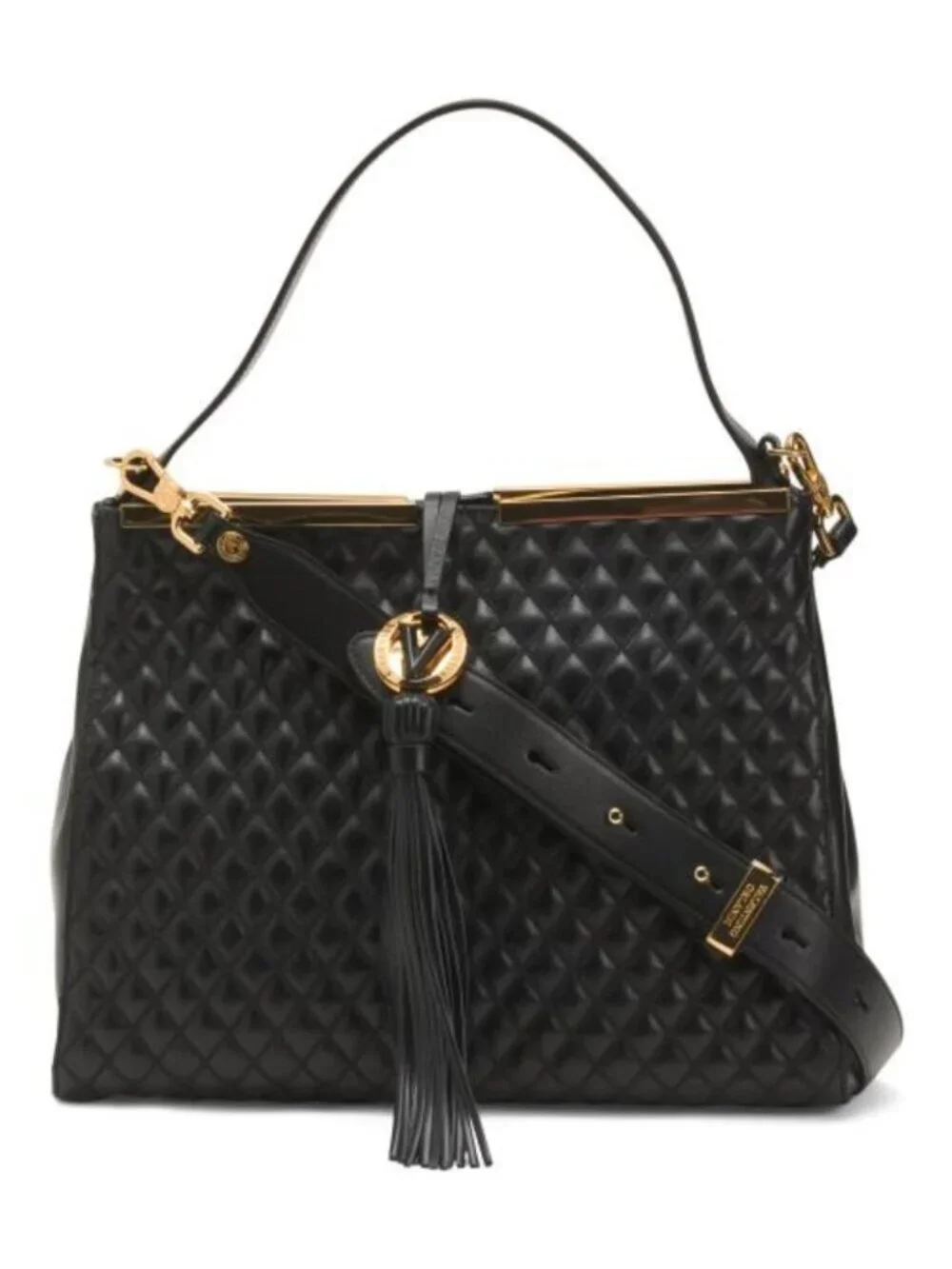 VALENTINO ORLANDI Made In Italy Leather Satchel With Gold Tone Bar Top And Tasse